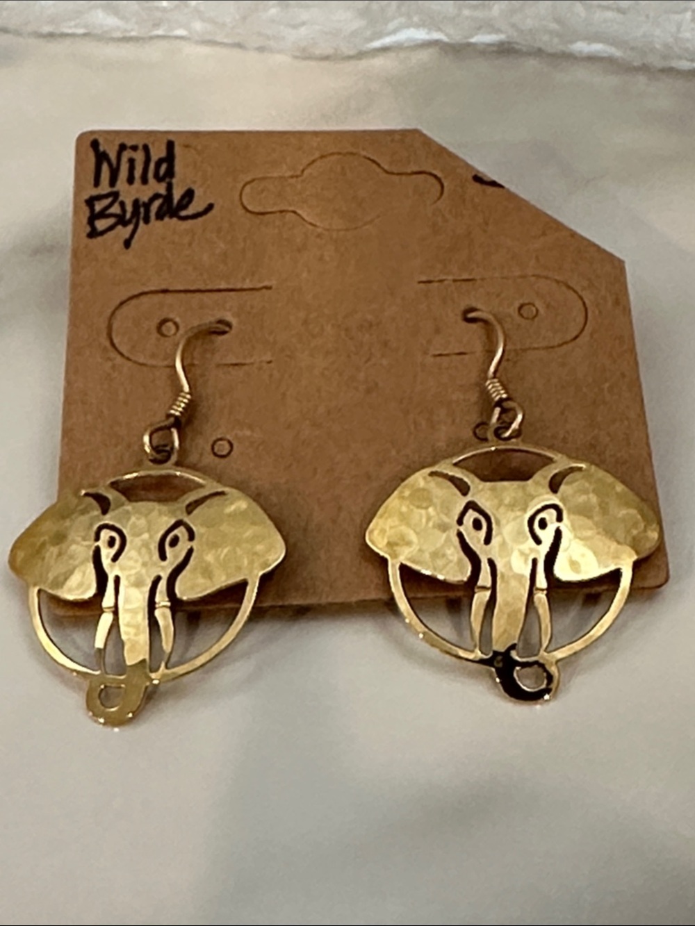 Wild Byrde Vintage Gold Elephant Drop Earrings by